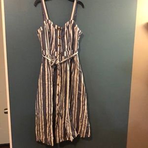 Time and Tru Blue and White Striped Midi Dress